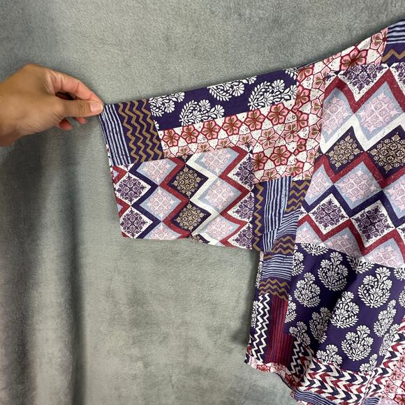 J Jill Purejill Top Womens XS Purple Floral Patchwork Organic Cotton Boho Resort - Picture 4 of 12